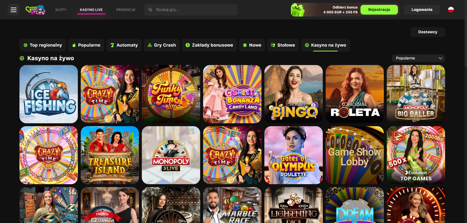 Mobilna wersja strony GameSpot Casino w przeglądarce smartfona