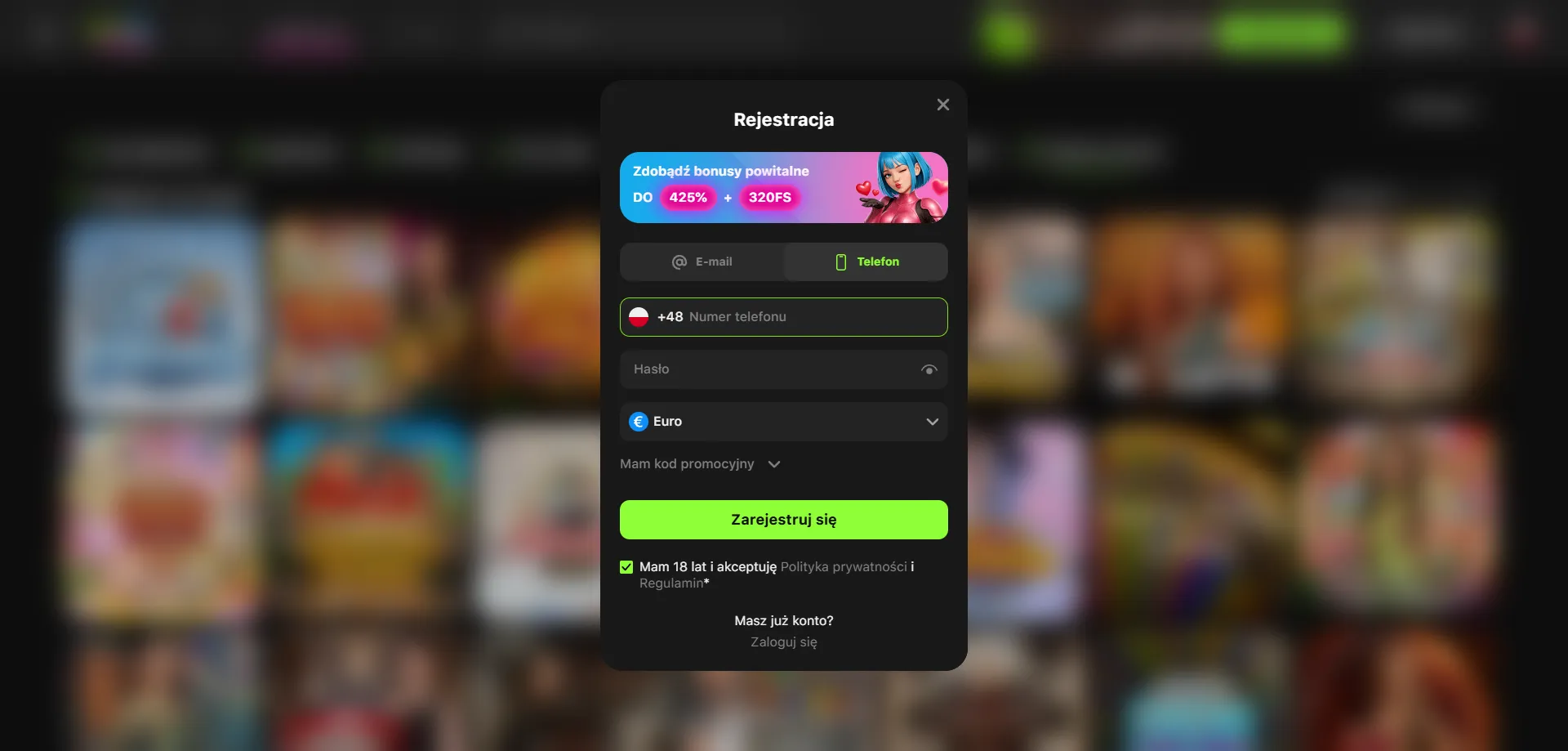 Rejestracja nowego konta gracza w GameSpot Casino